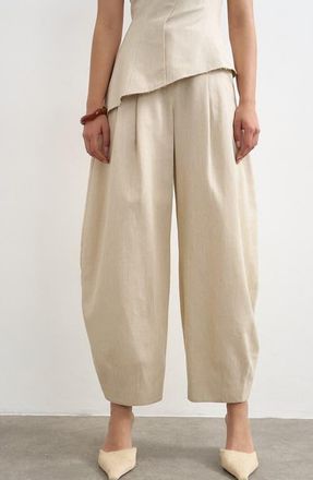 Topshop Pleated Barrel Pants in Stone at Nordstrom, Size 10 Us