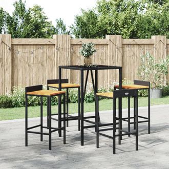 vidaXL Mesa Bar Y Taburetes Jard&iacute;n 5 Pzas Madera Acacia Rat&aacute;n Pe Negro Vidaxl