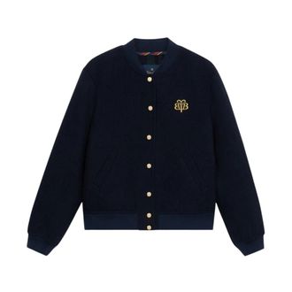 Brooks Brothers Wool Varsity Bomberjack - Dames - Vesten - Blauw - M - Wol - Truien & Vesten