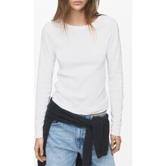 Mango Long Sleeve Cotton Rib T-Shirt in White at Nordstrom, Size X-Small