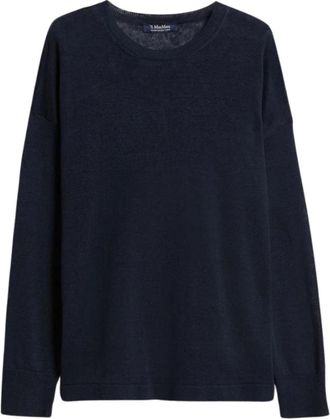 Max Mara Maglia in filato di lino - Dames - Ronde hals truien - Blauw - M - Linnen - Truien & Vesten