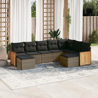 vidaXL Vidaxl - Set De Muebles De Jard&iacute;n 9 Pzas Y Cojines Rat&aacute;n Sint&eacute;tico Gris