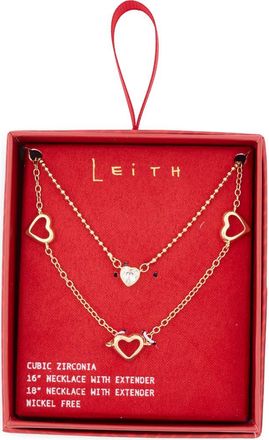 Leith Set of 2 Assorted Cubic Zirconia Chain Necklaces in Clear- Gold at Nordstrom Rack