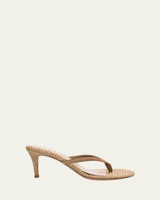 Gianvito Rossi 70mm Calypso Suede and Raffia Heeled Thong Sandals