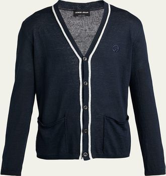 Giorgio Armani Mens Linen and Silk Tipped Cardigan