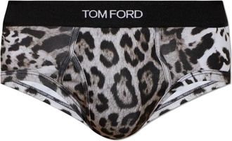 Tom Ford Ondergoed, Heren, Grijs, XS, Katoen, Katoenen slips met dierenprint