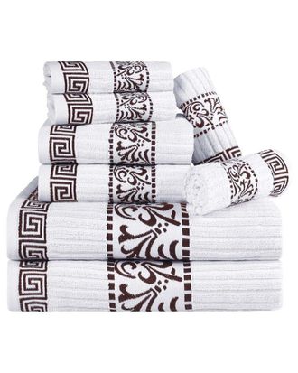 Superior Athens Cotton 8Pc Towel Set With Greek Scroll & Floral Pattern