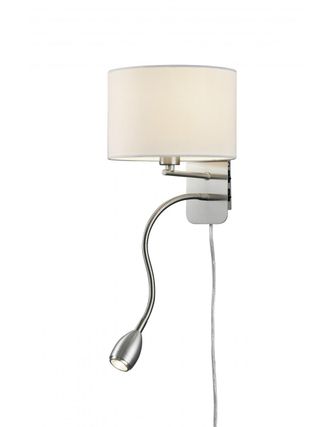 Trio L&aacute;mpara De Pared Hotel N&iacute;quel Y Pantalla Redonda De Tela Blanca Con Luz De Lectura L20 Cm Lighting