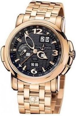 Ulysse Nardin GMT Perpetual Black Dial 18kt Rose Gold Mens Watch 326-60-8-62
