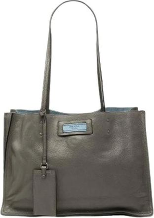 Prada Pre-owned Etiquette Tote - Dames - Vintage Shopper - Grijs - ONE Size - Leer - Vintage
