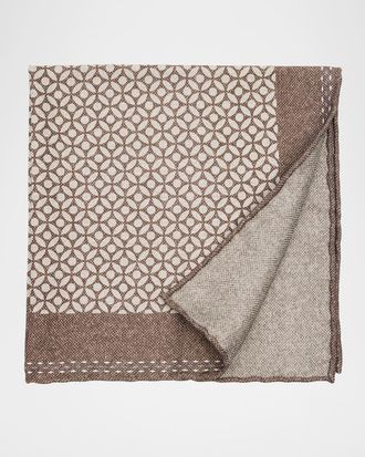 Brunello Cucinelli Mens Geometric-Print Silk Pocket Square