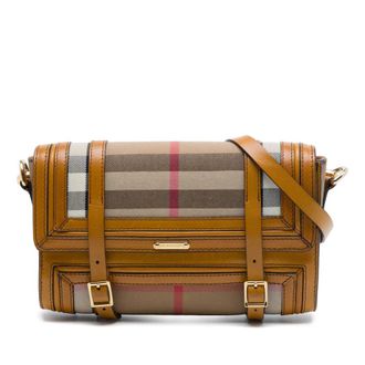 Burberry Pre-owned Burberry House Check Canvas and Leather Trimmed Bridle Crossbody Ladies CF02EQYQQKTLRJFT