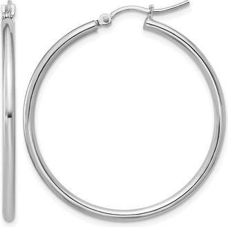 Diamond2Deal 10K White Gold Round Hinged Hoop Earrings