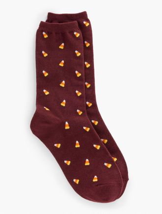 Talbots Tossed Candy Corn Trouser Socks - Rich Burgundy - 001 Talbots