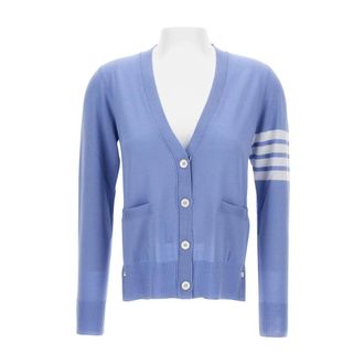 Thom Browne Truien & Vesten, Dames, Blauw, S, Wol, Merino Wol 4-Bar Relaxed Fit V-hals Vest