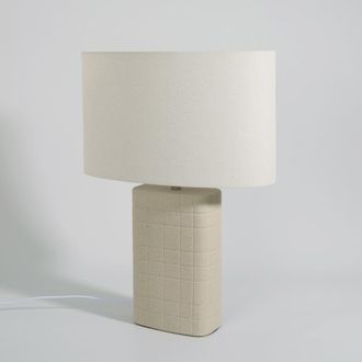 Maisons du monde L&aacute;mpara de gres con pantalla ovalada de lino crema