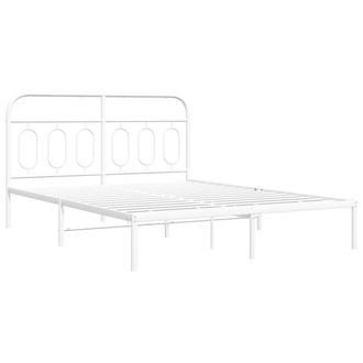 Berkfield Home Metal Bed Frame without Mattress with Headboard White 135x190cm | Size: 135x190 cm