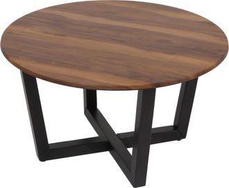 Hhg Mesa De Centro Hhg 727, Mesa Auxiliar Mesa De Sof&aacute;, Madera Maciza Hpl Laminado Melamina &Oslash;80cm, Aspecto Madera Sheesham, Marco Oscuro