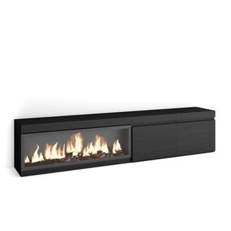 Skraut Home Skraut Home - Mueble Tv, Televisi&oacute;n, Muebles De Sal&oacute;n, Almacenaje, 210, Para Tv Hasta 80, Chimenea El&eacute;ctrica Xxl, Estilo Moderno, Negro