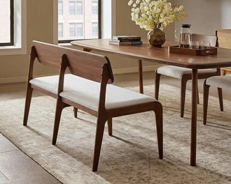 Castlery Vincent Dining Bench 59.1 (Performance Twill) Creamy White (Walnut), Solid Wood, Spill-Resistant by Castlery
