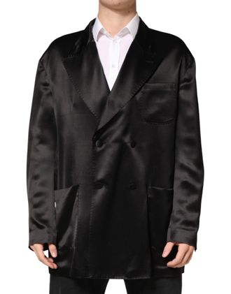 Dolce & Gabbana Mens Black Silk Double Breasted 2 Button Blazer Clothing
