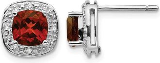 Diamond2Deal Sterling Silver Rhodium Plated Garnet and Diamond Stud Earrings
