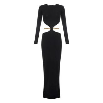 Elisabetta Franchi Gowns, female, Black, Size: L Red Carpet Knit Dress with Jewel Snake