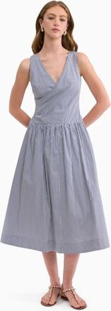 Rebecca Taylor Joselene Poplin Wrap Dress in Navy Stripe at Nordstrom, Size 12