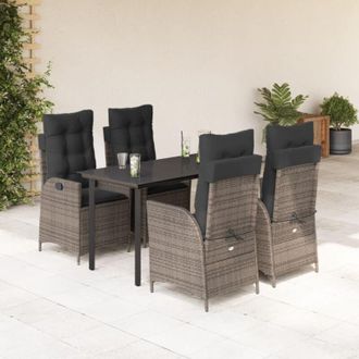 vidaXL Set Comedor De Jard&iacute;n 5 Piezas Con Cojines Rat&aacute;n Sint&eacute;tico Gris Vidaxl