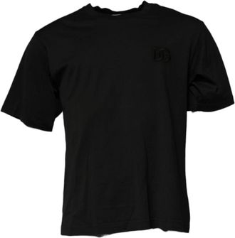 Dolce & Gabbana Zwart Logo Katoenen T-shirt met Ronde Hals - Heren - T-shirts - Zwart - M - Katoen - Tops