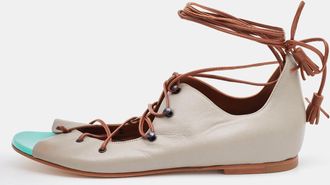Malone Souliers Grey Leather Starppy Flat Sandals