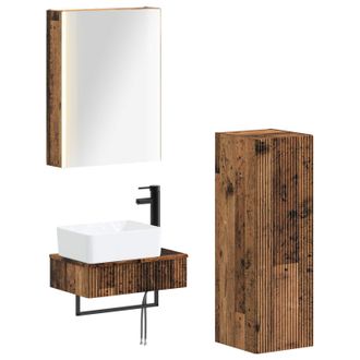 vidaXL Juego De Muebles De Ba&ntilde;o 4 Pcs Madera Envejecida Vidaxl