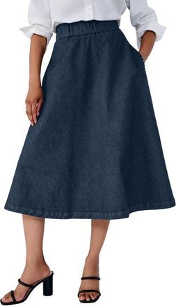 Jessica London Comfort Waist Stretch Denim Swing Skirt in Indigo at Nordstrom, Size 12