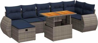 vidaXL 8 Piece Garden Sofa Set with Cushions Grey Poly Rattan Acacia Vidaxl