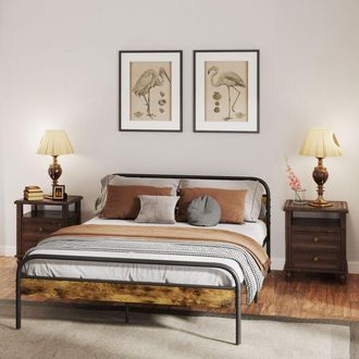 HOMCOM King Bed Frame with Headboard, No Box Spring Needed, Rustic Brown - Homcom