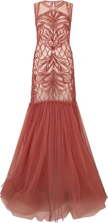 Alberta Ferretti Lange Elegante Zeemeermin Jurk - Dames - Avondkleed - Rood - M - Leer - Kleedjes