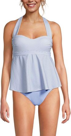 Lands End Sweetheart Fauxkini One Piece in Soft Cloud Blue Mini Stripe at Nordstrom, Size 12