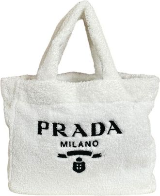 Prada White Pile Fabric Tote Bag (Pre-Owned)