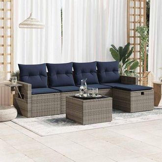 vidaXL Set De Muebles De Jard&iacute;n 6 Pzas Y Cojines Rat&aacute;n Sint&eacute;tico Gris Vidaxl