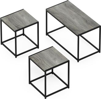 Furinno Camnus Modern Living Room Table Set with One Coffee Table and Two End Tables, Americano
