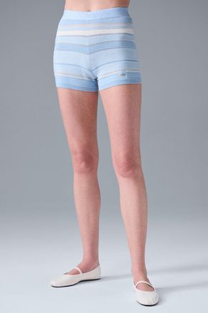 Alo | Sport Play High-Waist Knit Short in Seashell Blue/Ivory, Size: Large