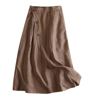 Generic Versatile Layered Skirt for Women and Maxi Skirts Womens New Casual A Line Dress Summer Cotton and Linen Medium Length Elastic Waist Large Swing Skirt