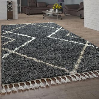 Paco Home Paco Home - Alfombra Desgre&ntilde;ada Sala De Estar Alta Pila De Diamantes Patr&oacute;n Skandi Dise&ntilde;o Vers. Colores Y Tama&ntilde;os 160x220 Cm, Antracita