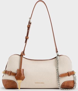 Charles & Keith Delfina Canvas Chain Side-Belt Shoulder Bag