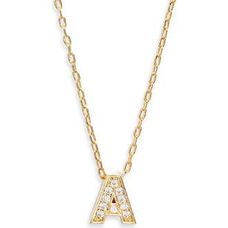 Nordstrom Pav&eacute; Cubic Zirconia Initial Necklace in A- Clear- Gold at Nordstrom