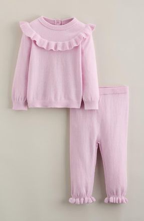 Nordstrom Ruffle Cotton Blend Sweater & Pants Set in Pink Windsome at Nordstrom, Size 24M