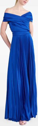 Talbot Runhof off-shoulder pleated maxi dress - Blue