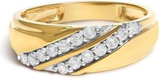 House of Brilliance Mens 14K Yellow Gold Plated Sterling Silver 3/8 Cttw Diamond Crossover Band Ring in Yellow Gold Over Silver at Nordstrom, Size 11