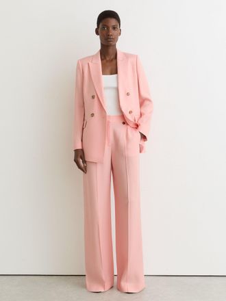 Reiss Pink Petite Wide-leg Suit Trousers, 14
