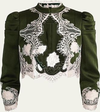 Alice & Olivia Thomasina Lace-Trimmed Crop Jacket